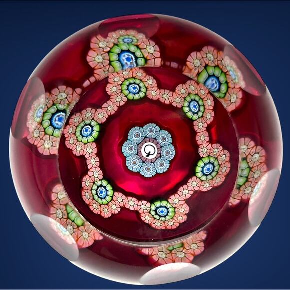 Perthshire Paperweight 1985 PP32 Q Ltd Ed Miniature Millefiore Faceted Ruby Red - Picture 1 of 8